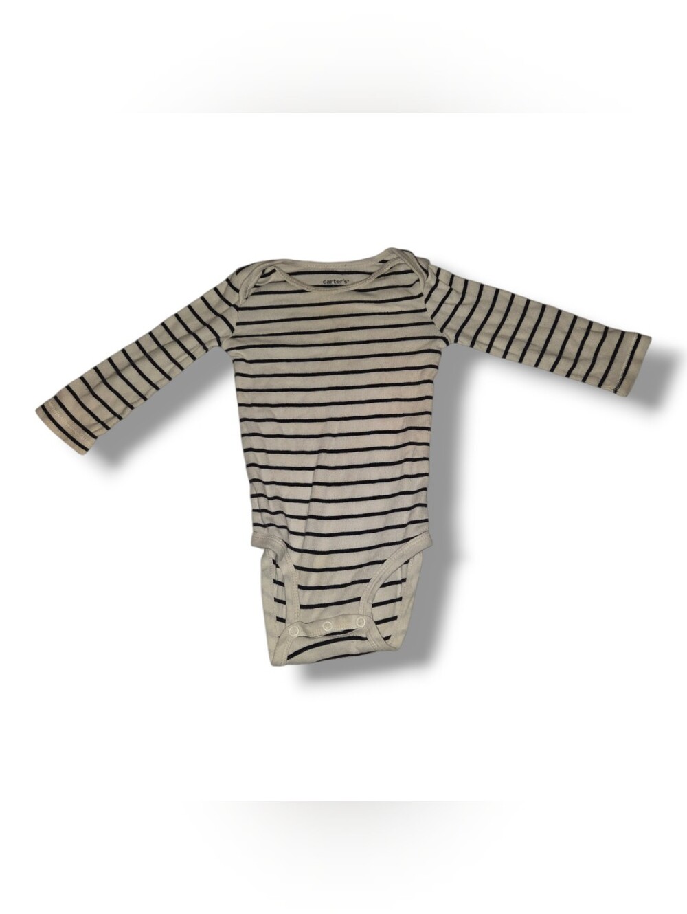 Carter's Cream and Black Striped Long-Sleeve One-Piece